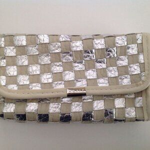 Mally Beauty Tan & Silver Make up Cosmetics Bag / Cell Purse / Clutch  / NEW